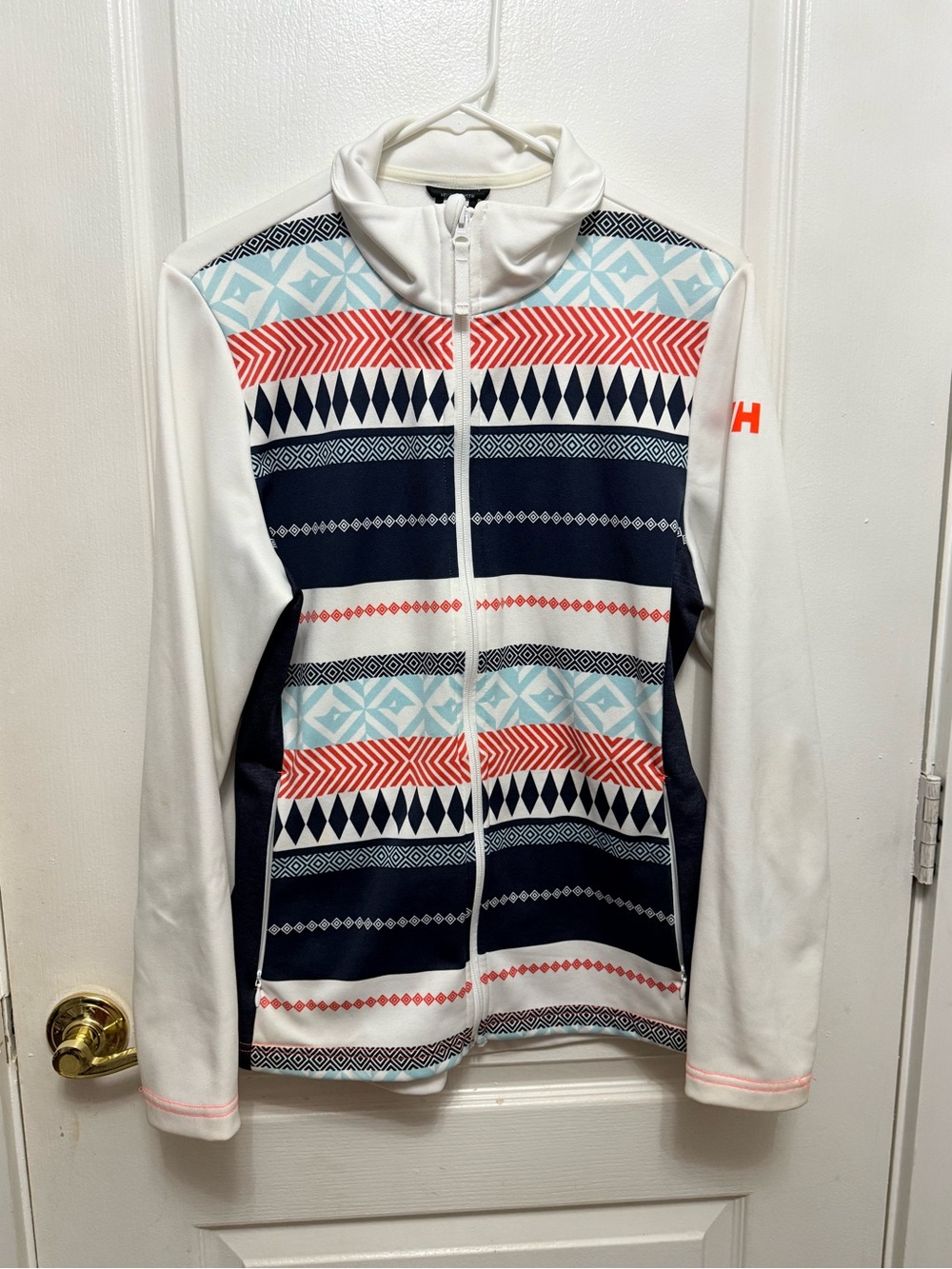Helly Hansen White Navy Geometric Nordic Full Zip Fleece Jacket